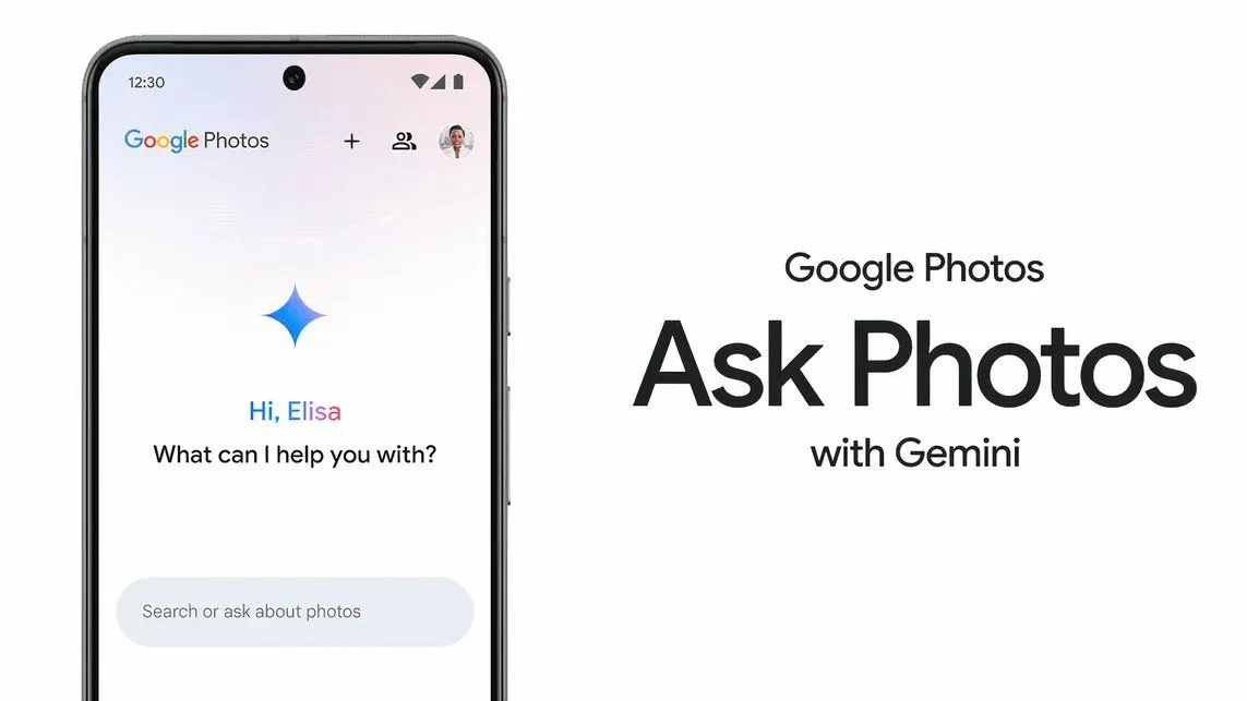 Ảnh chụp màn hình Google Photos trên thiết bị Android với tính năng Ask Photos (Hỏi Ảnh) tích hợp AI Gemini