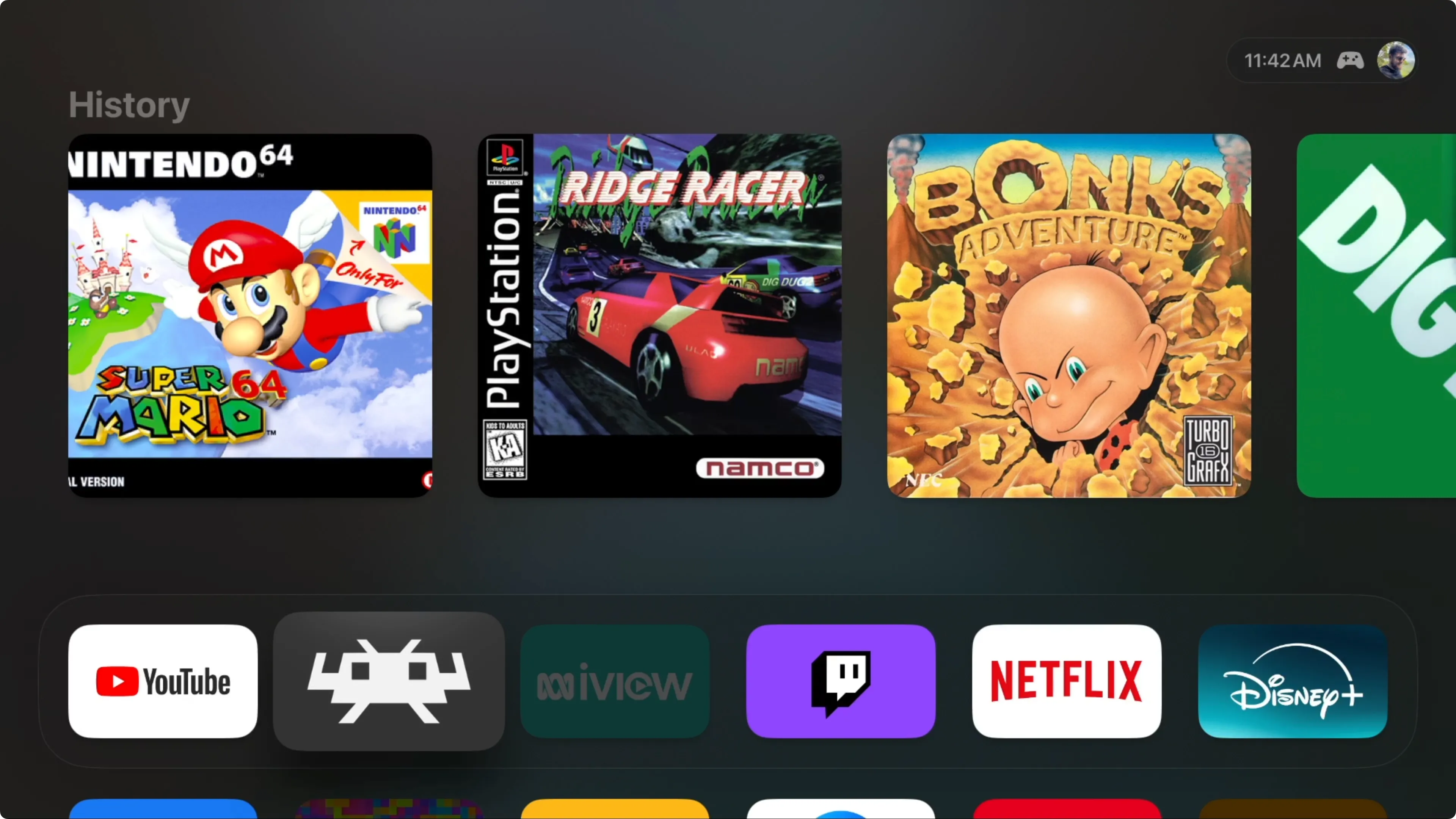 Apple TV với RetroArch trên màn hình chính.