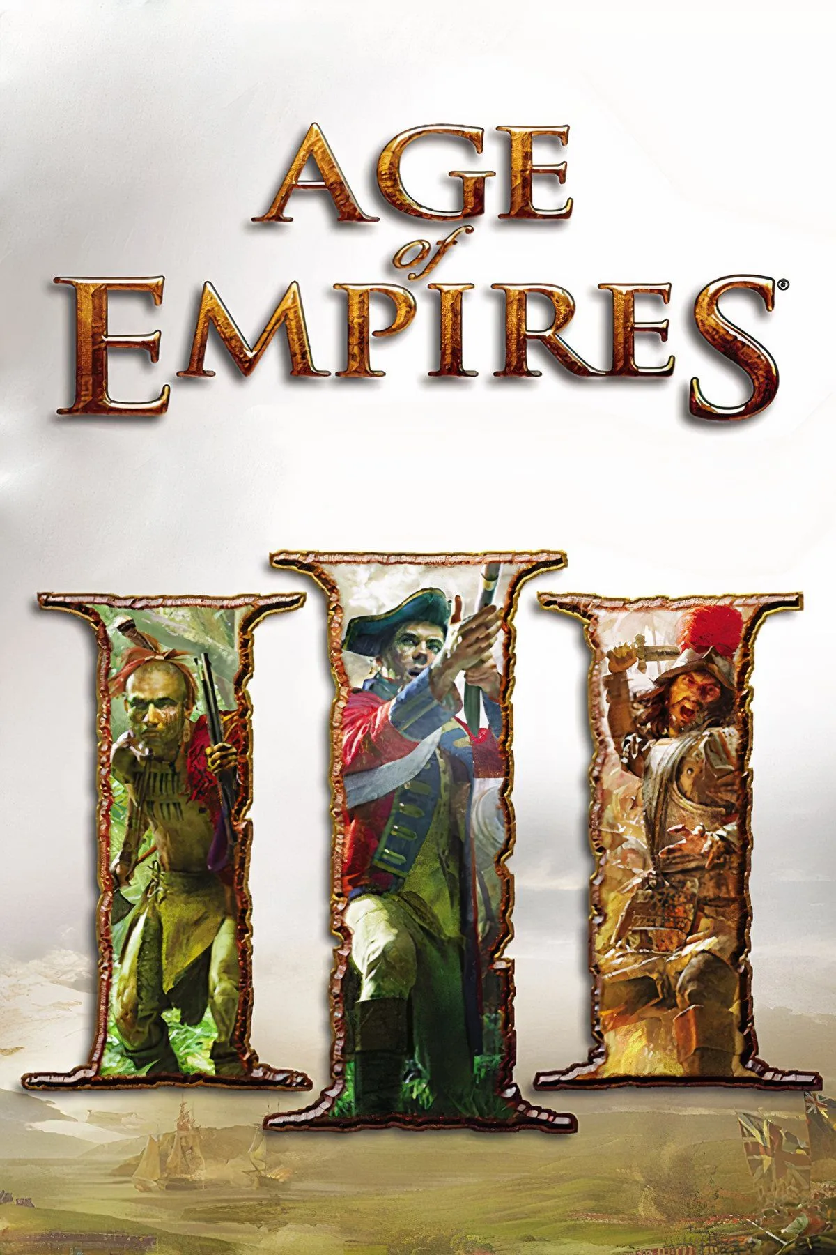 Bản đồ Age of Empires III với các tòa nhà thuộc địa và đơn vị quân đội