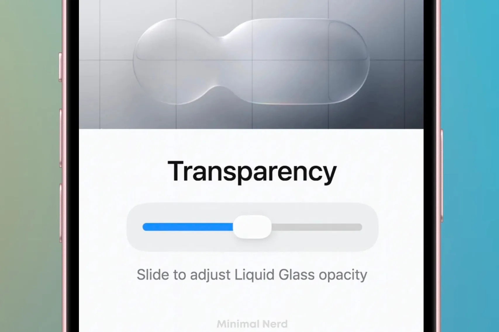 Bản thiết kế mô phỏng thanh trượt điều chỉnh cường độ hiệu ứng Liquid Glass trên iOS.
