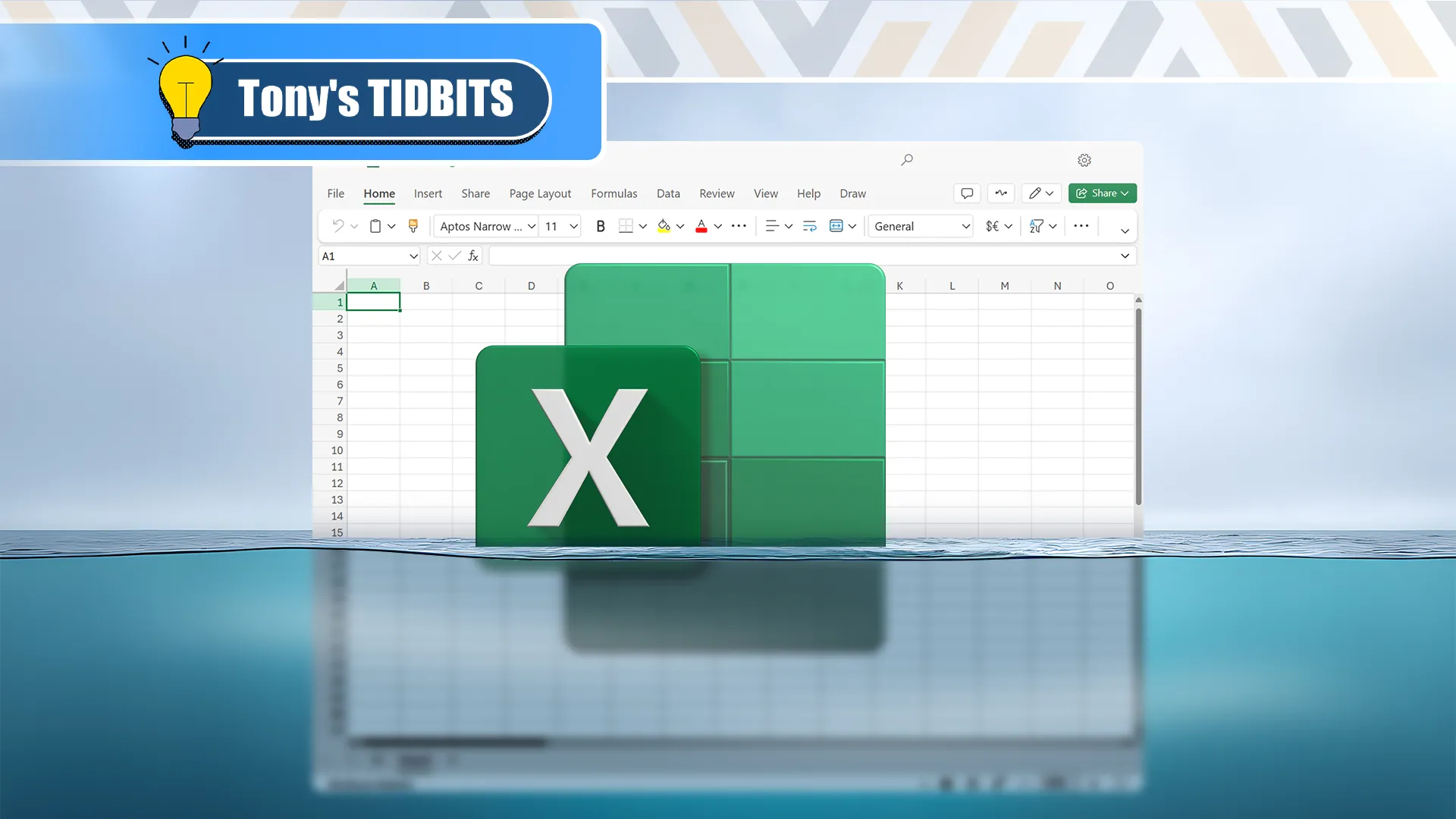 Bảng tính và logo Excel chìm một phần dưới nước