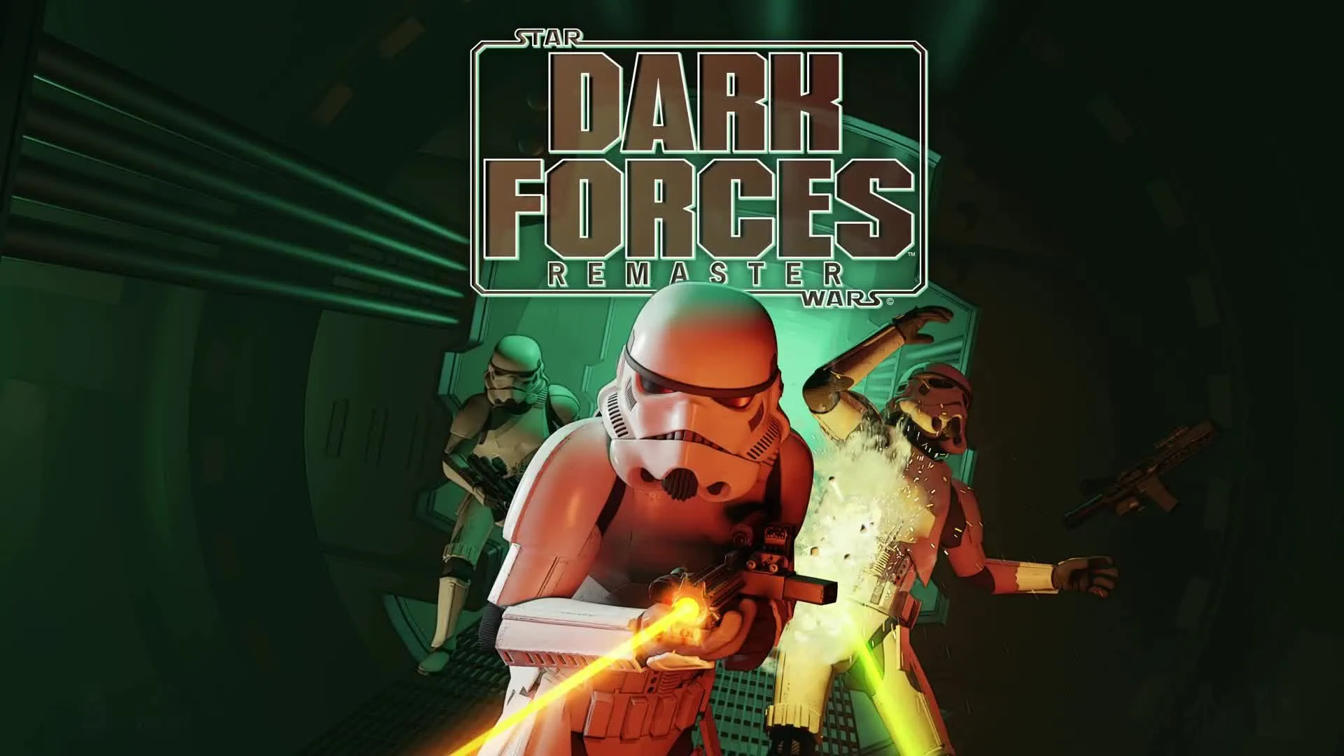 Bìa đĩa game Star Wars: Dark Forces với Kyle Katarn cùng súng và phi thuyền TIE Fighter, thể hiện không khí hành động FPS.