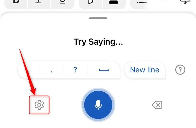 Biểu tượng cài đặt trong công cụ chuyển ngữ đã kích hoạt trong ứng dụng Microsoft Word iOS.