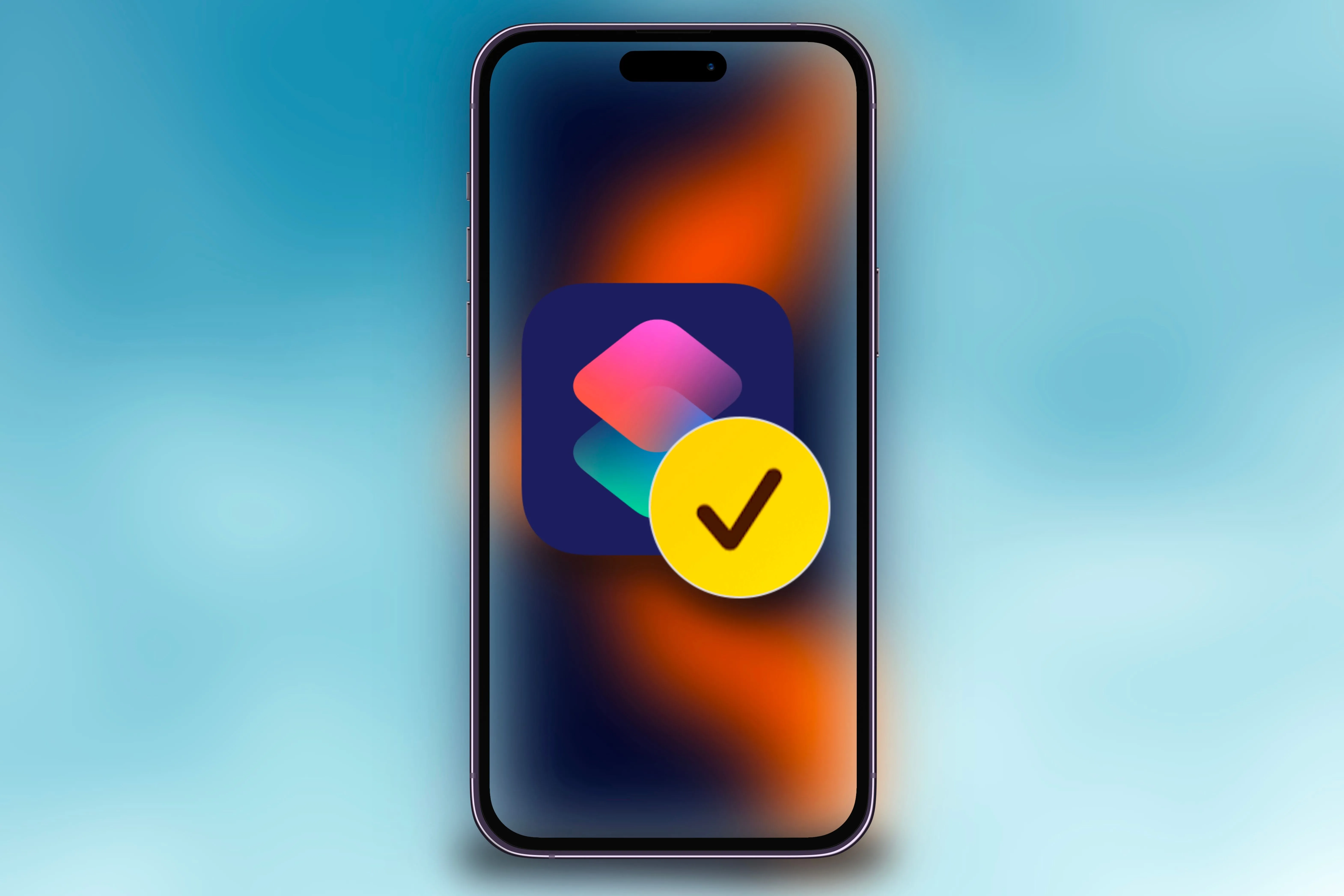 Biểu tượng Siri Shortcuts và Check In trên iPhone trên nền đầy màu sắc.