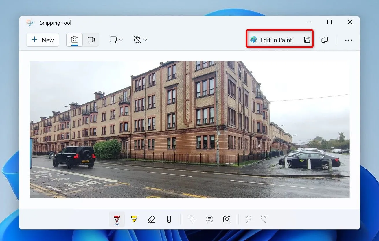 Các tùy chọn chỉnh sửa hoặc lưu ảnh trong Snipping Tool