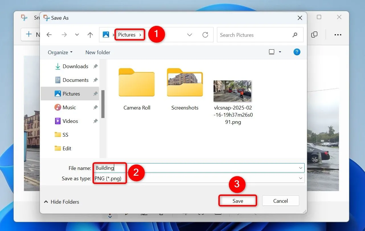 Các tùy chọn lưu ảnh trong Snipping Tool