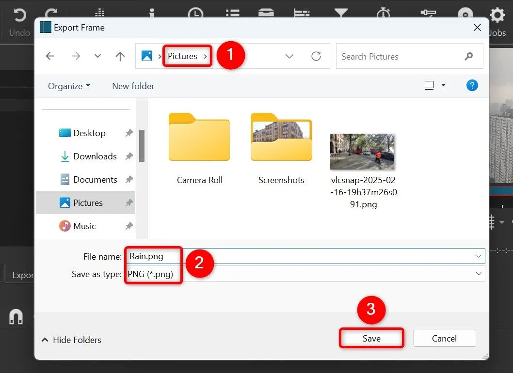 Các tùy chọn lưu khung hình trong Shotcut