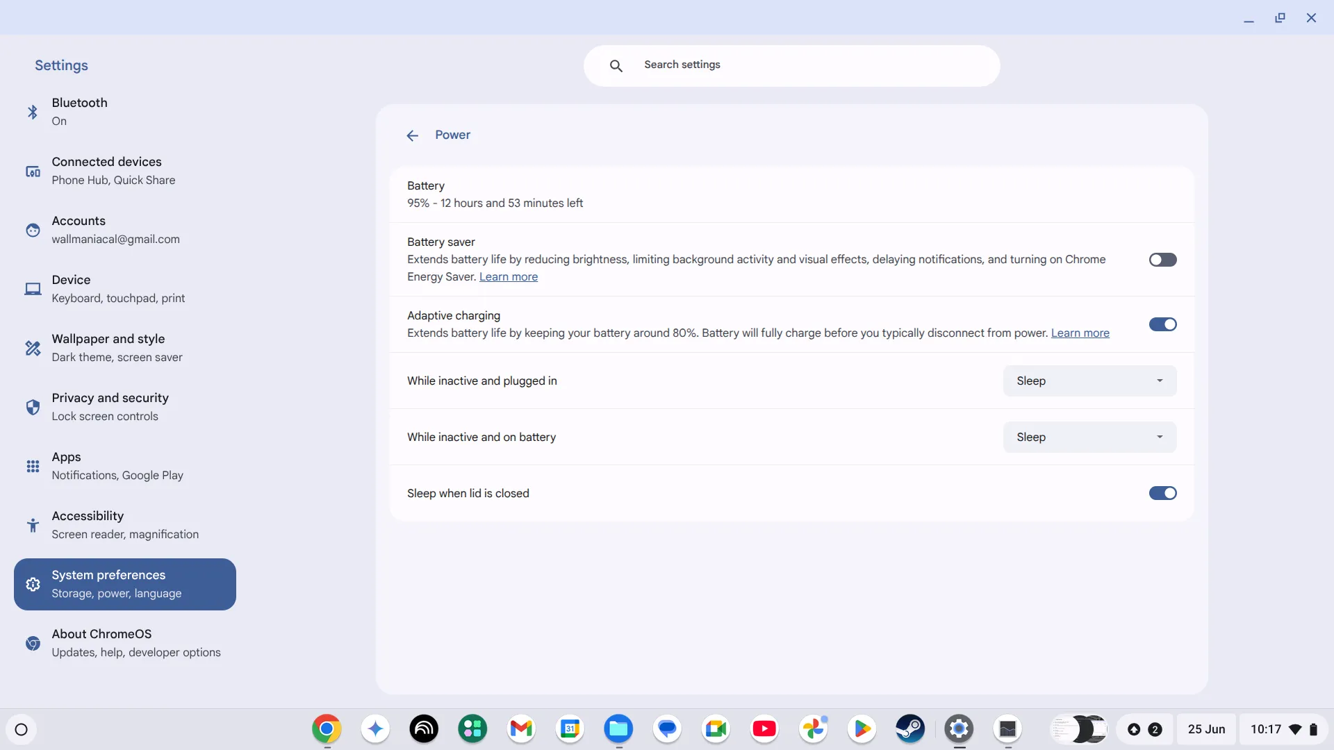 Cài đặt nguồn của ChromeOS với tùy chọn tiết kiệm pin