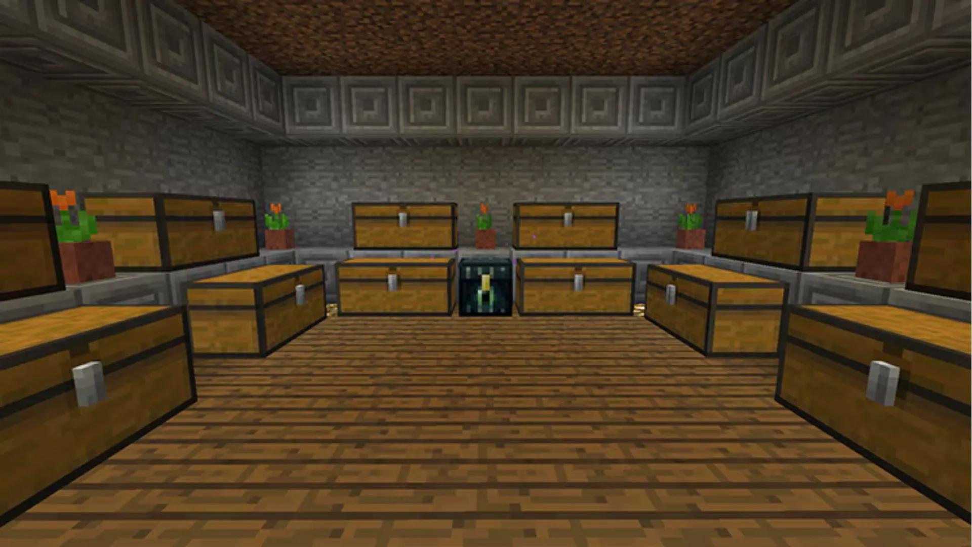 Căn phòng chứa đầy rương trong Minecraft, thể hiện tính ngẫu nhiên của AI game.