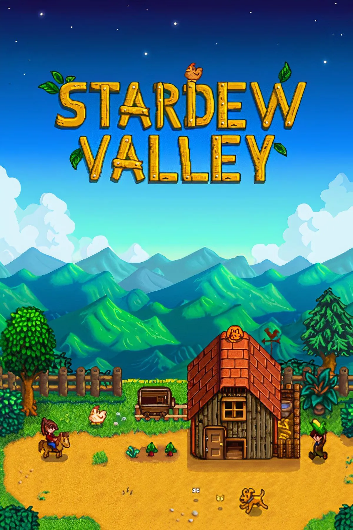Cặp đôi đang chăm sóc nông trại và khám phá trong Stardew Valley, minh họa lối chơi mô phỏng cuộc sống