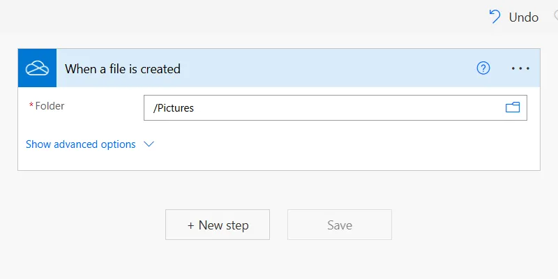 Chọn thư mục OneDrive cụ thể để kích hoạt luồng tự động hóa khi có tệp mới được tạo.