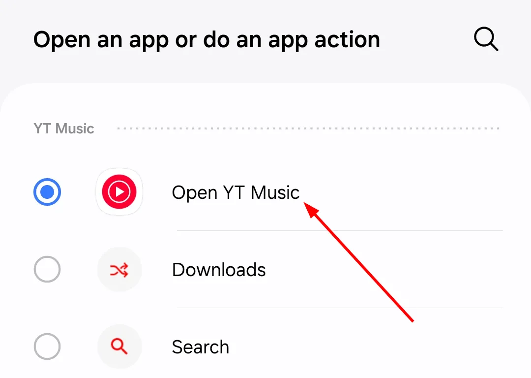 Chọn ứng dụng nghe nhạc yêu thích như YouTube Music để tự động mở khi Bluetooth kết nối.