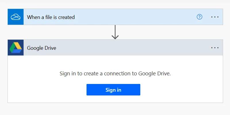 Đăng nhập tài khoản Google để kết nối Google Drive với hành động tạo tệp trong Power Automate.