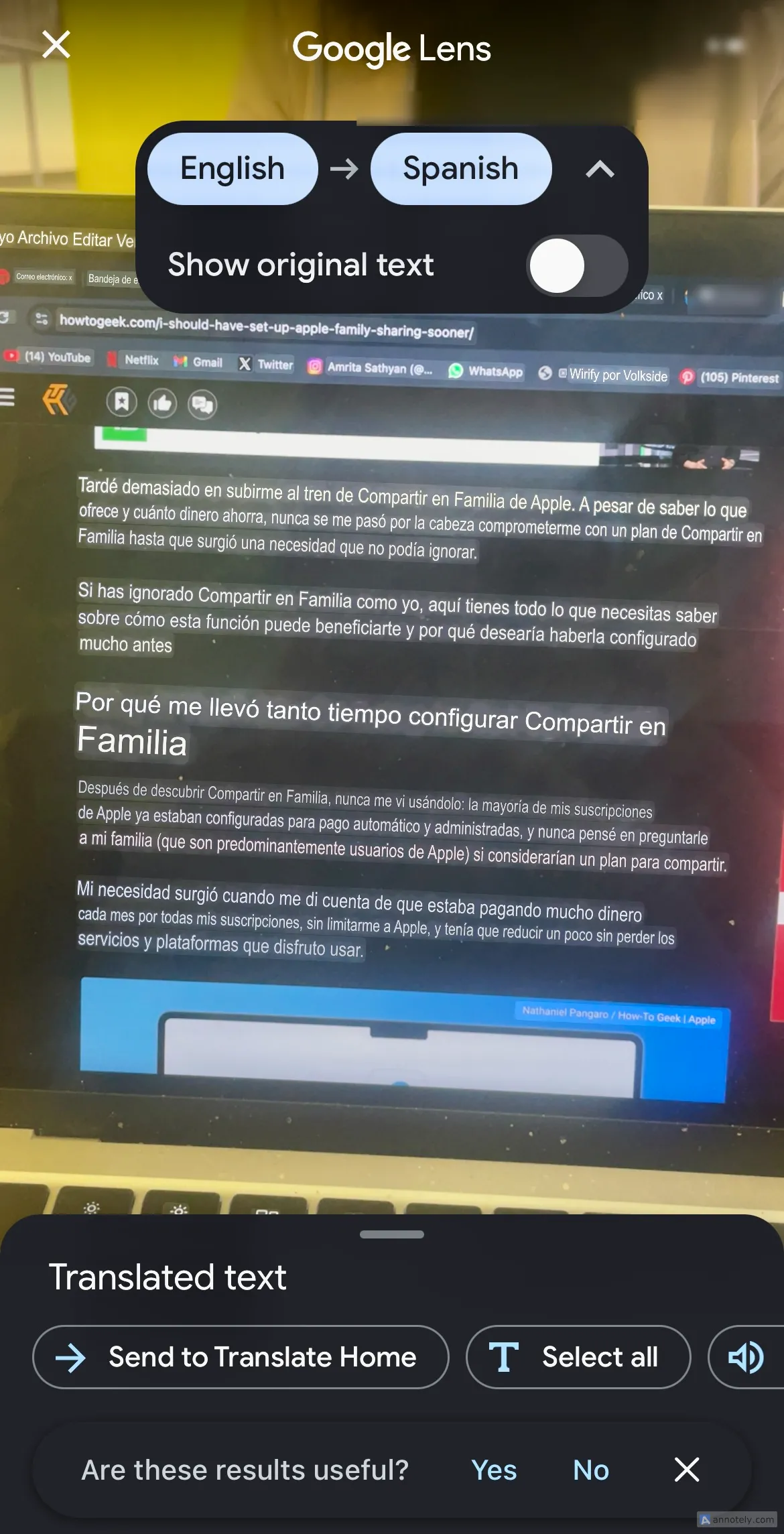 Dịch một màn hình văn bản bằng Google Translate