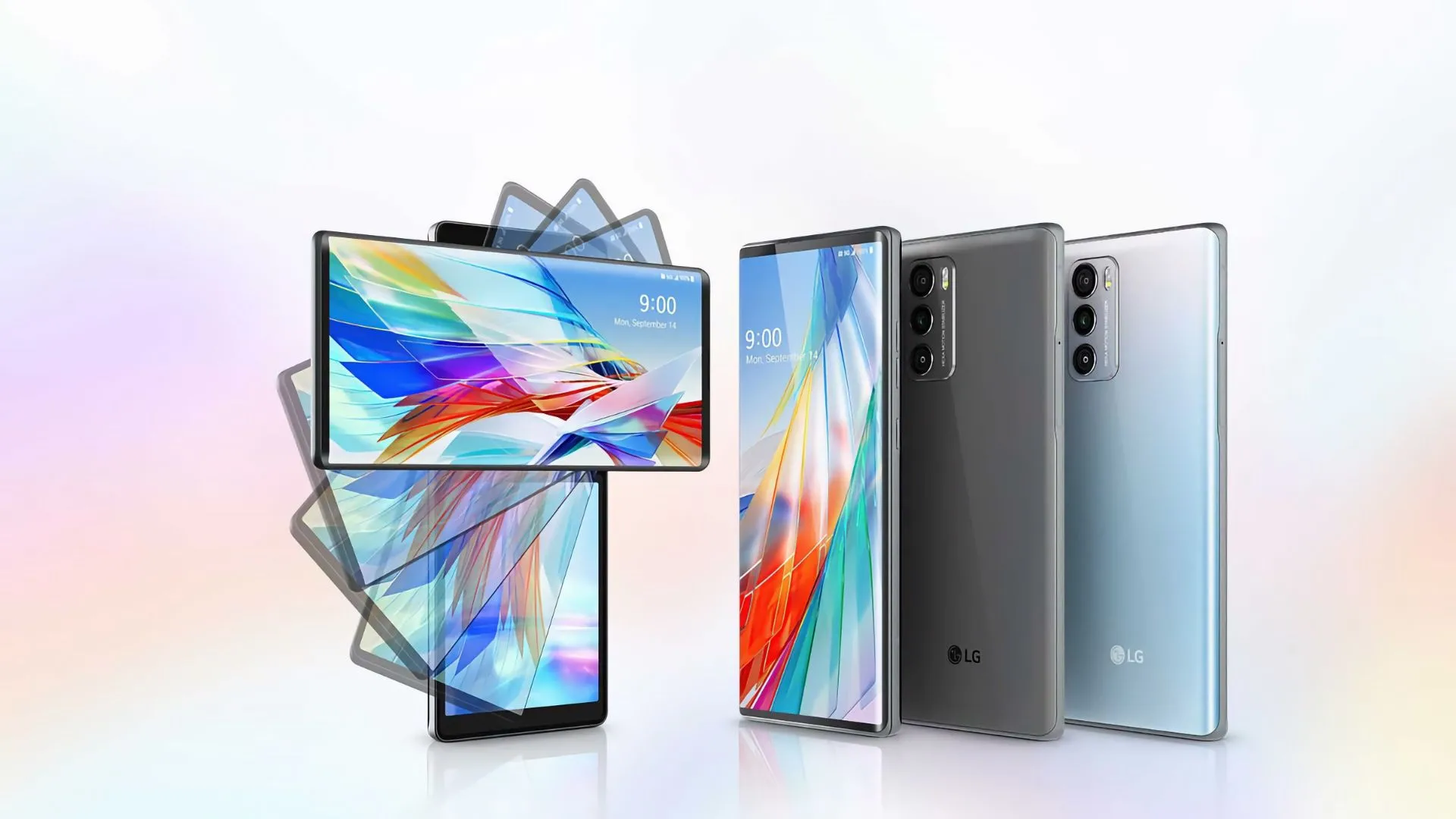 Điện thoại LG Wing với màn hình chính xoay ngang, để lộ màn hình phụ bên dưới tạo thành hình chữ T độc đáo