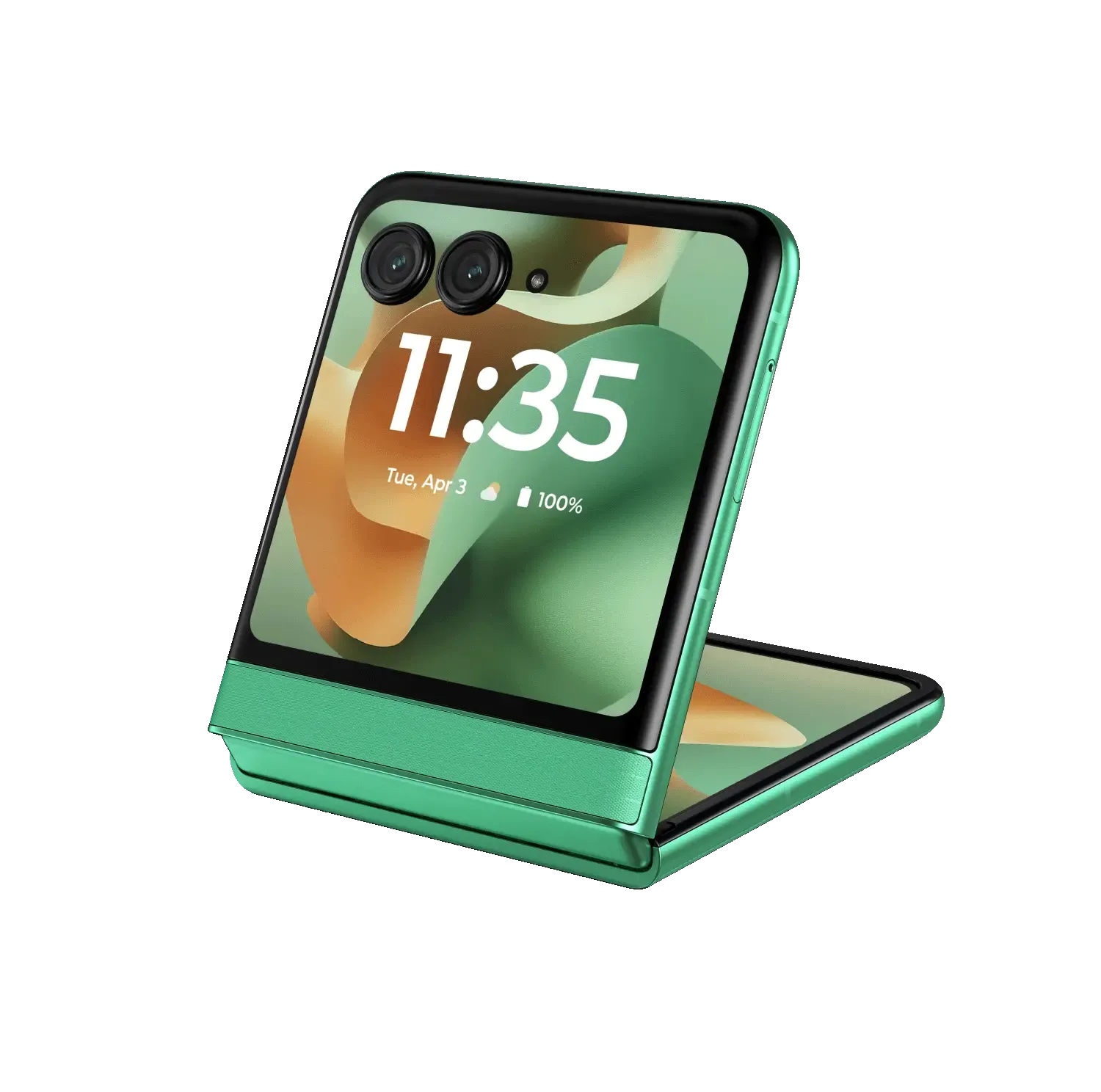Điện thoại Motorola Razr 2025 dạng gập vỏ sò, minh họa cho khả năng tự đứng vững giúp người dùng tập trung viết trên màn hình nhỏ.
