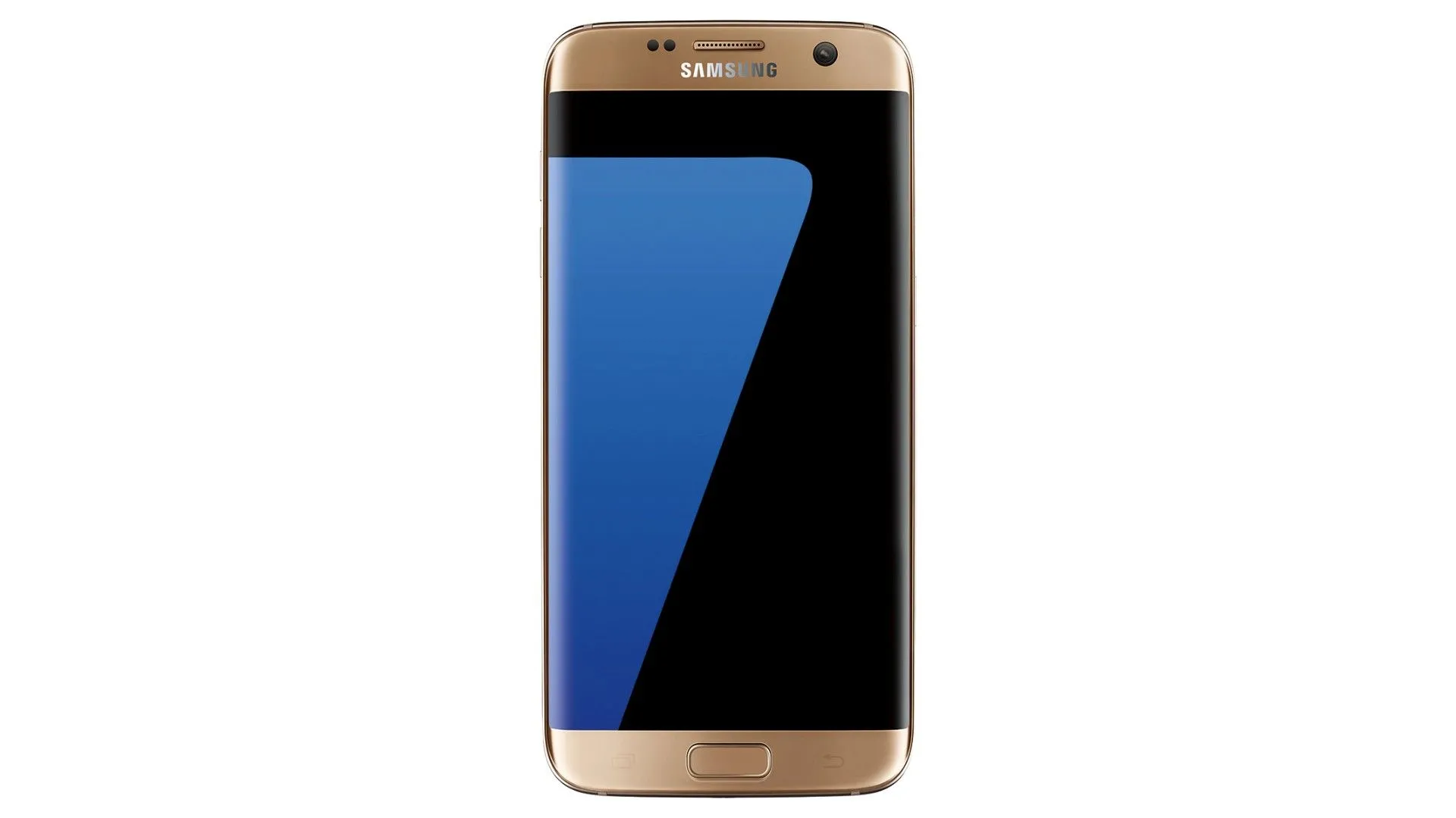 Điện thoại Samsung Galaxy S7 Edge màu vàng gold với màn hình cong tràn về hai cạnh bên, phản chiếu ánh sáng và tạo cảm giác liền mạch.
