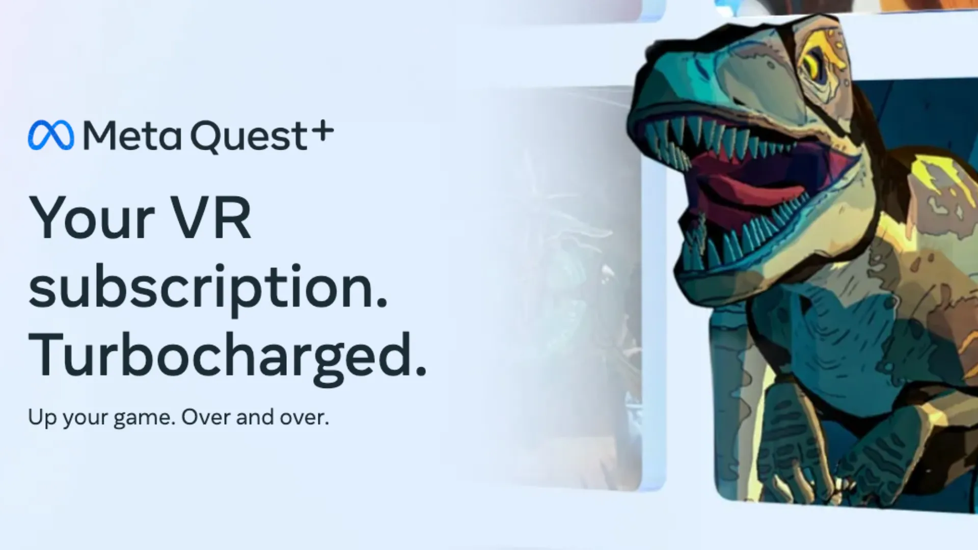 Đồ họa quảng cáo dịch vụ Quest Plus với hình ảnh khủng long T. Rex.