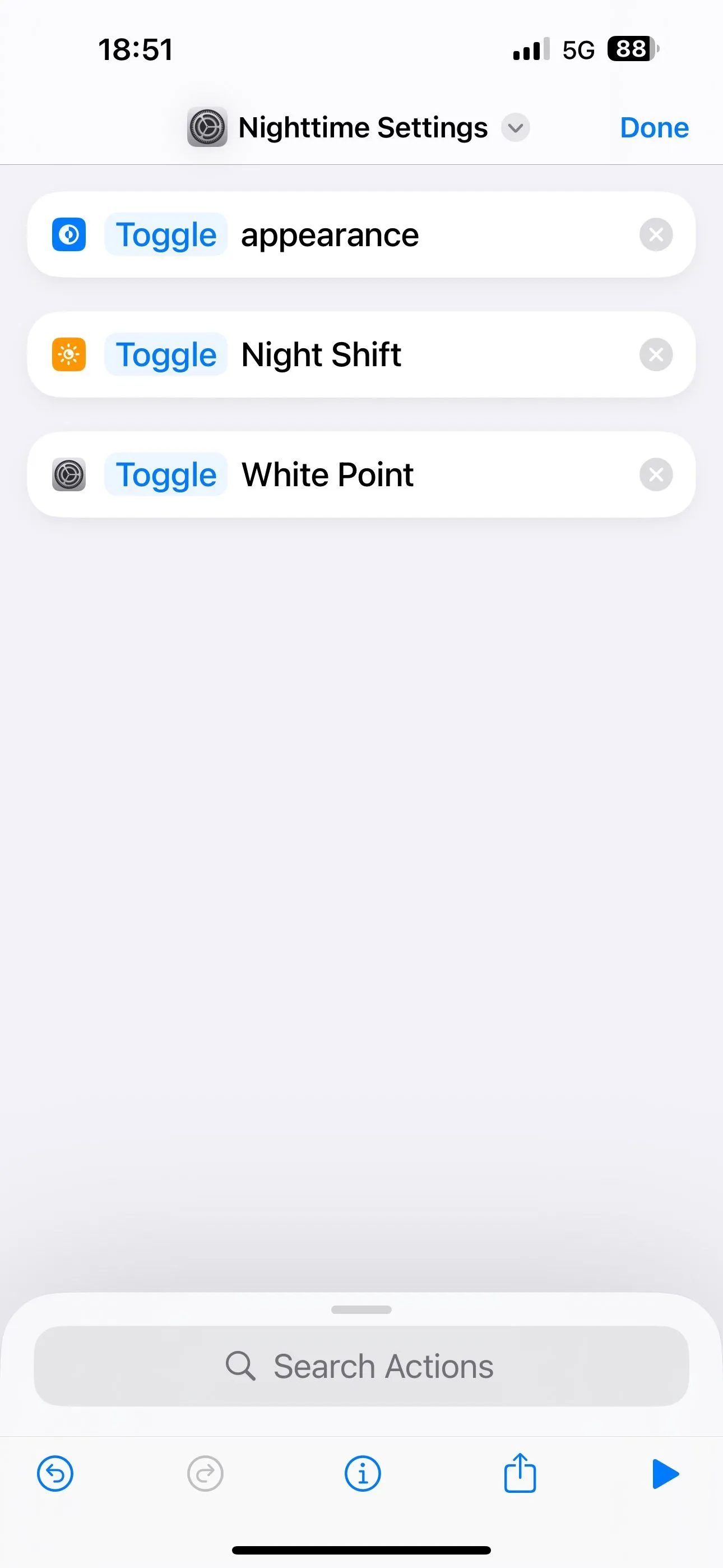Đổi tên phím tắt để quản lý cài đặt ban đêm trong ứng dụng Phím tắt của iPhone