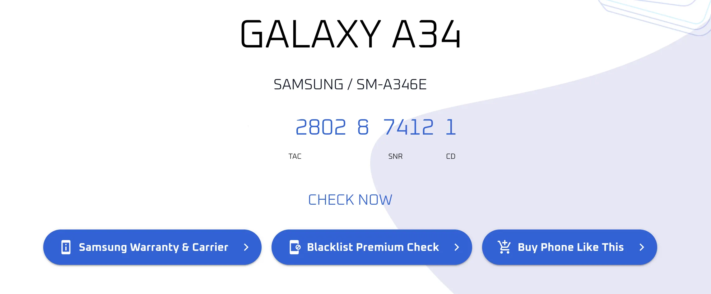 Giao diện kiểm tra số IMEI trên website IMEI.info