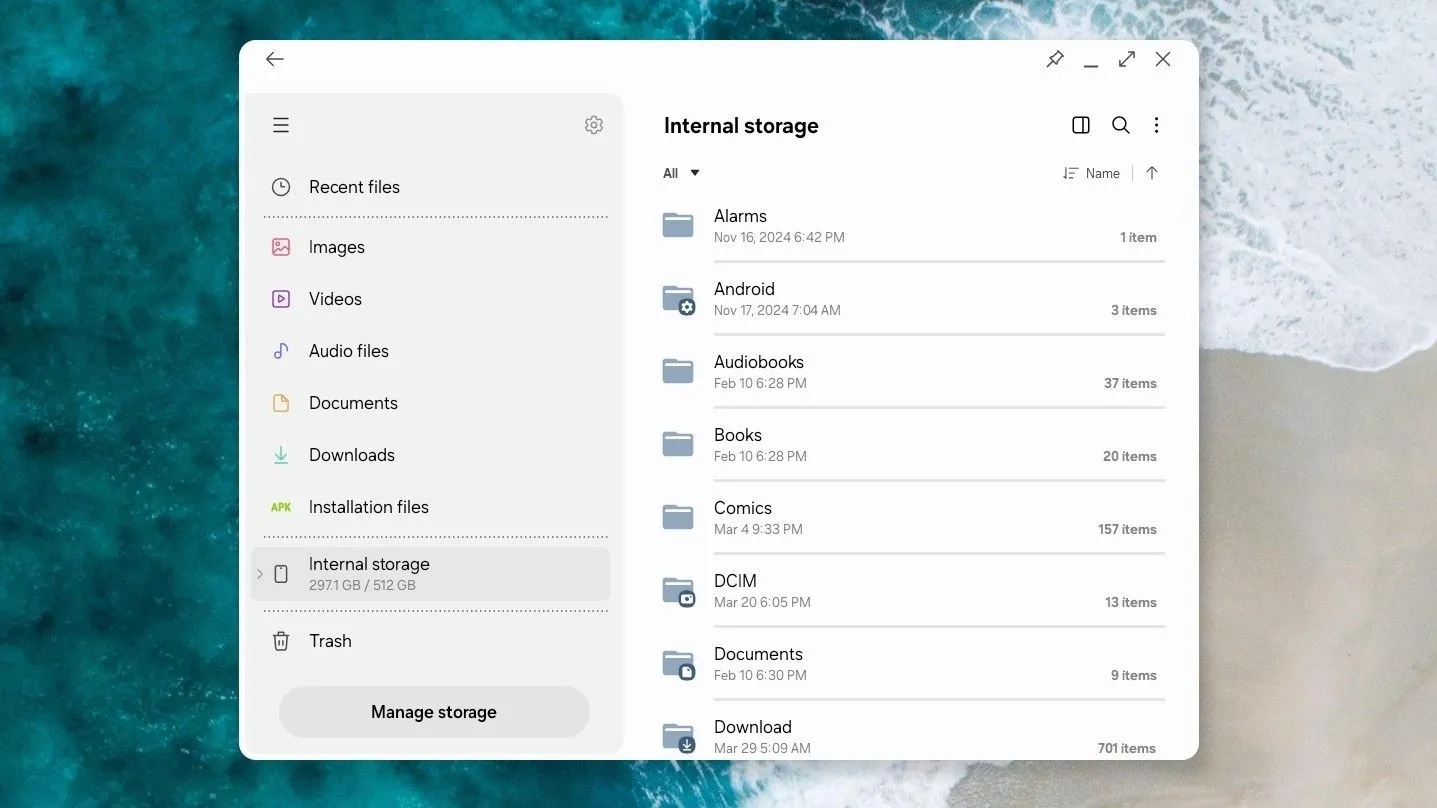 Giao diện quản lý tệp Samsung My Files trong Samsung DeX