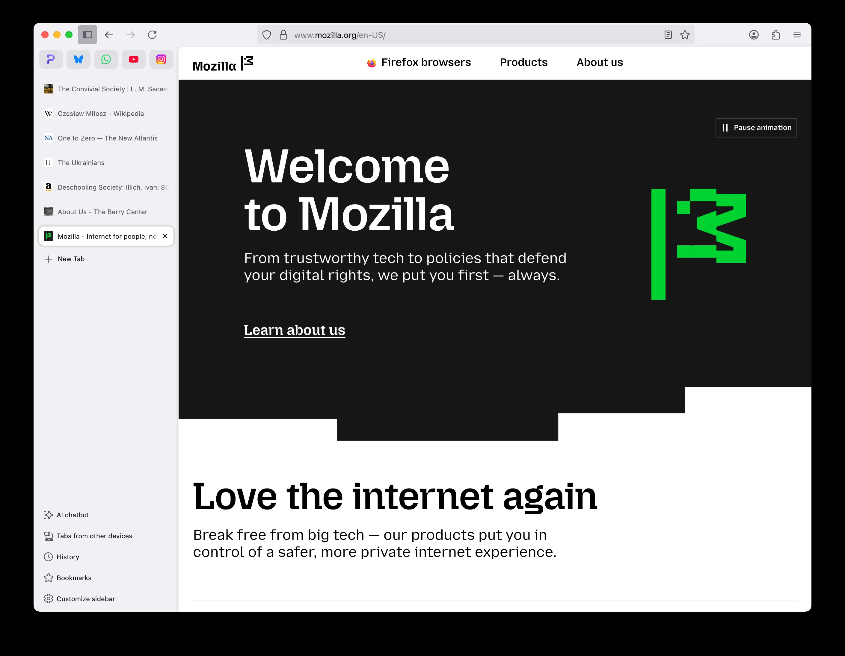Giao diện tính năng tab dọc mới trên trình duyệt Firefox 136