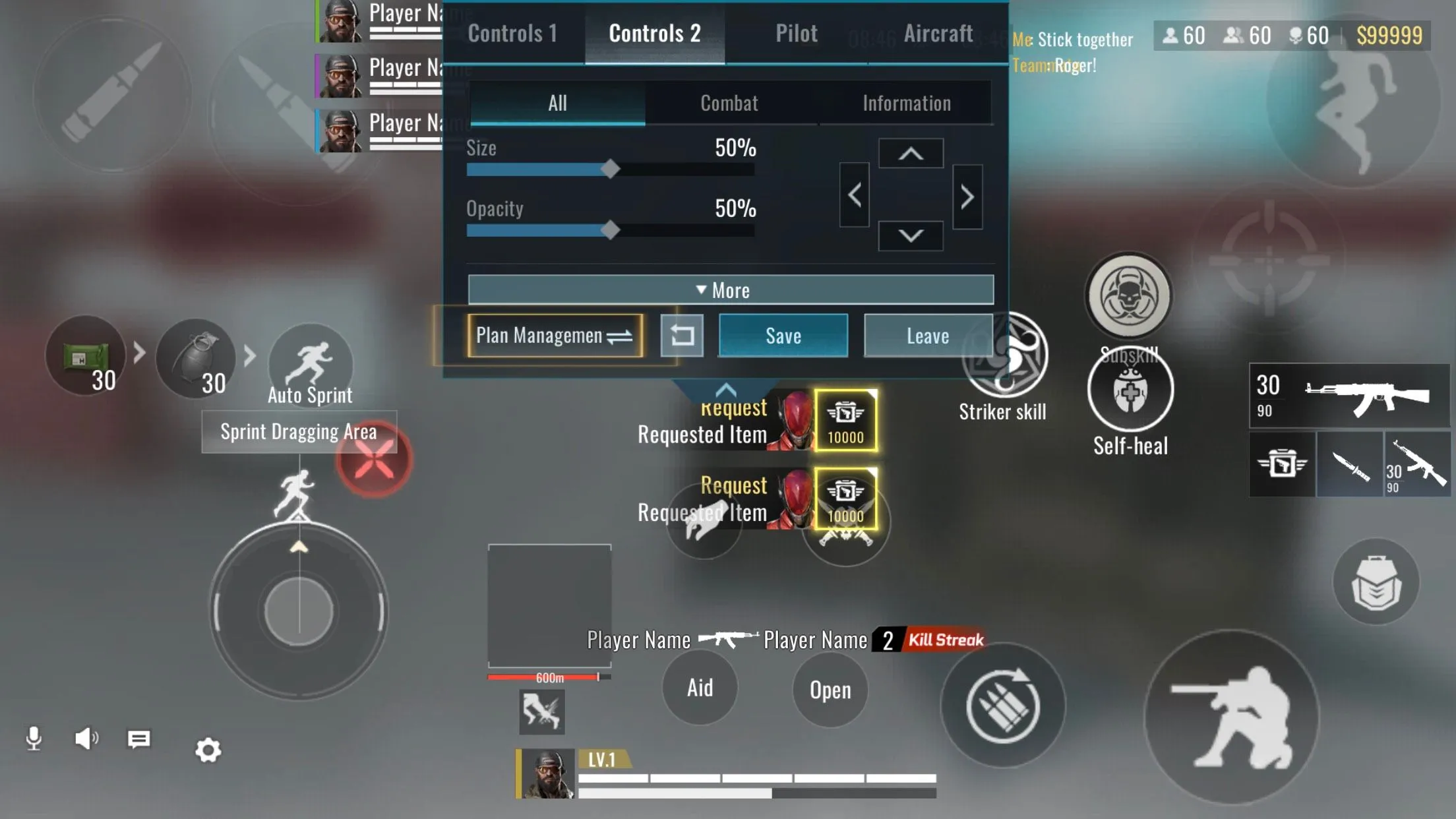 Giao diện tùy chỉnh điều khiển trong game Blood Strike trên điện thoại thông minh.