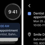 Giao diện ứng dụng Google Calendar hiển thị các sự kiện và tác vụ sắp tới trên Apple Watch.