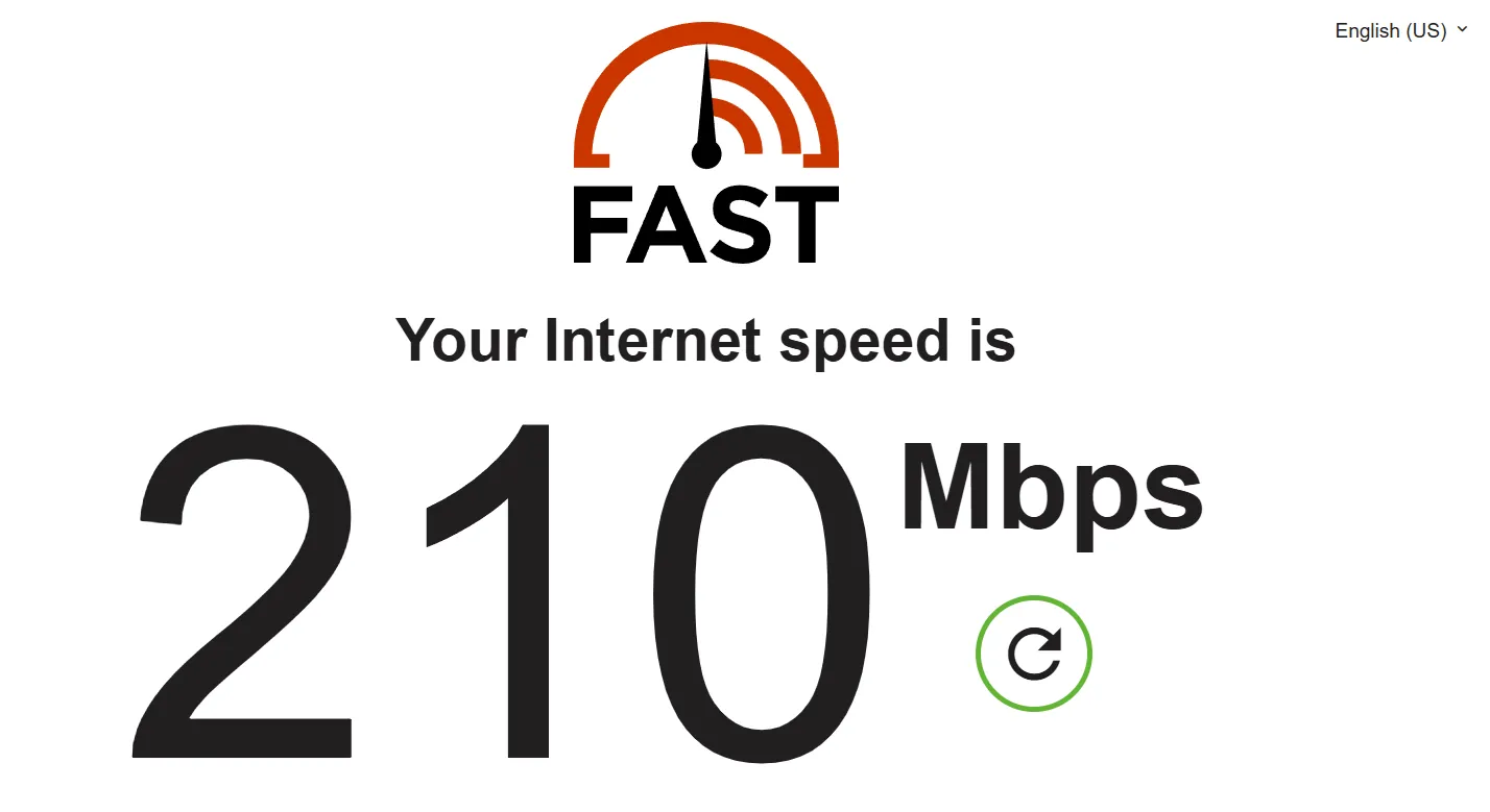 Giao diện và kết quả kiểm tra tốc độ Fast.com của Netflix cho biết tốc độ tải xuống hiện tại