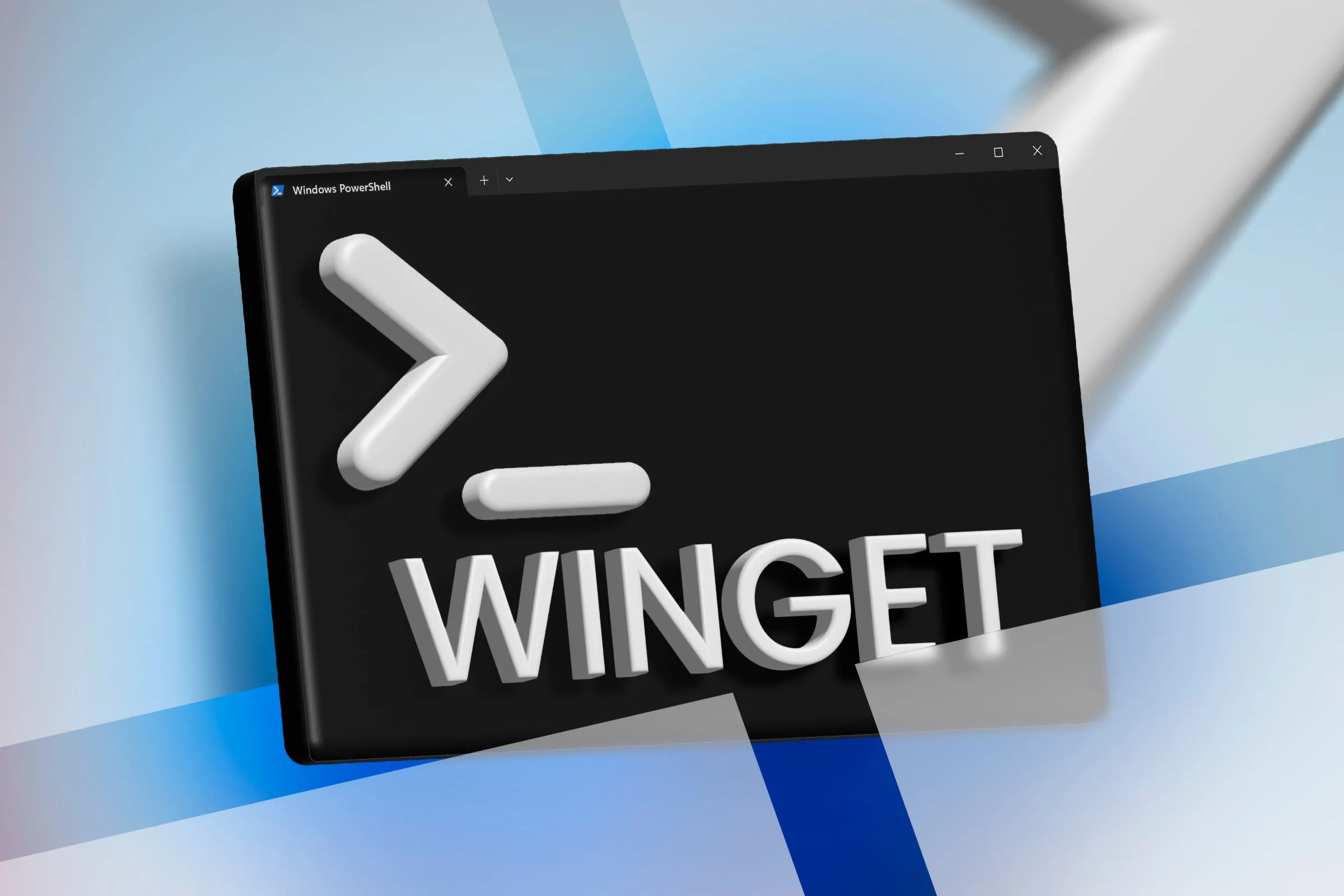 Giao diện Windows PowerShell hiển thị dòng lệnh winget ở giữa màn hình.
