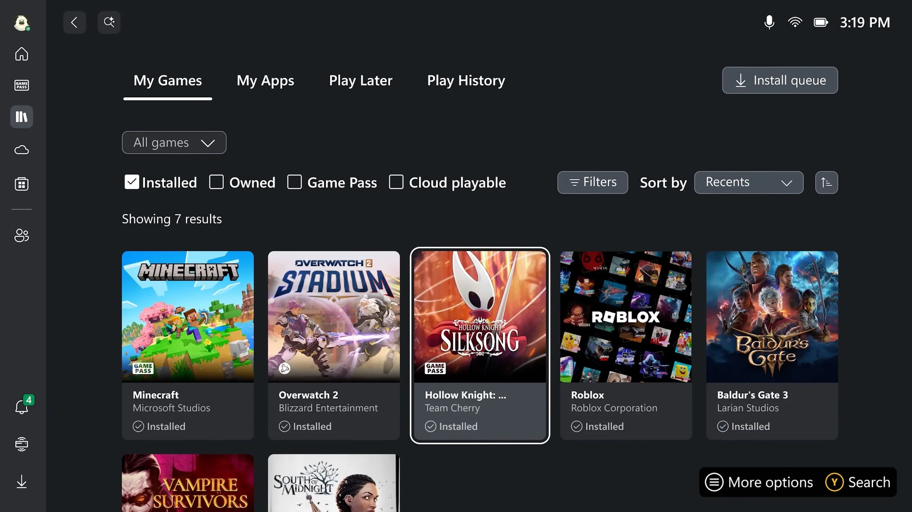 Giao diện Xbox Dashboard được cải tiến trên Windows, đóng vai trò là trung tâm game hợp nhất cho mọi tựa game PC, bao gồm Steam và Epic Games Store.