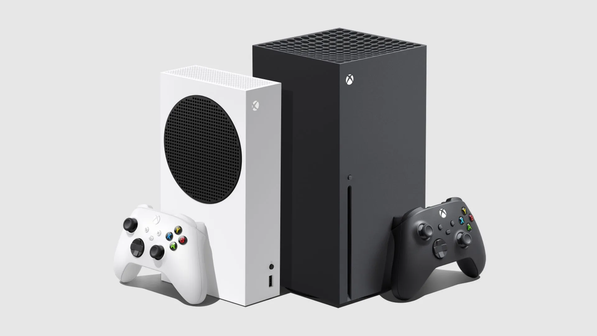 Hai console Xbox Series X và Xbox Series S được đặt cạnh nhau trên nền trơn.