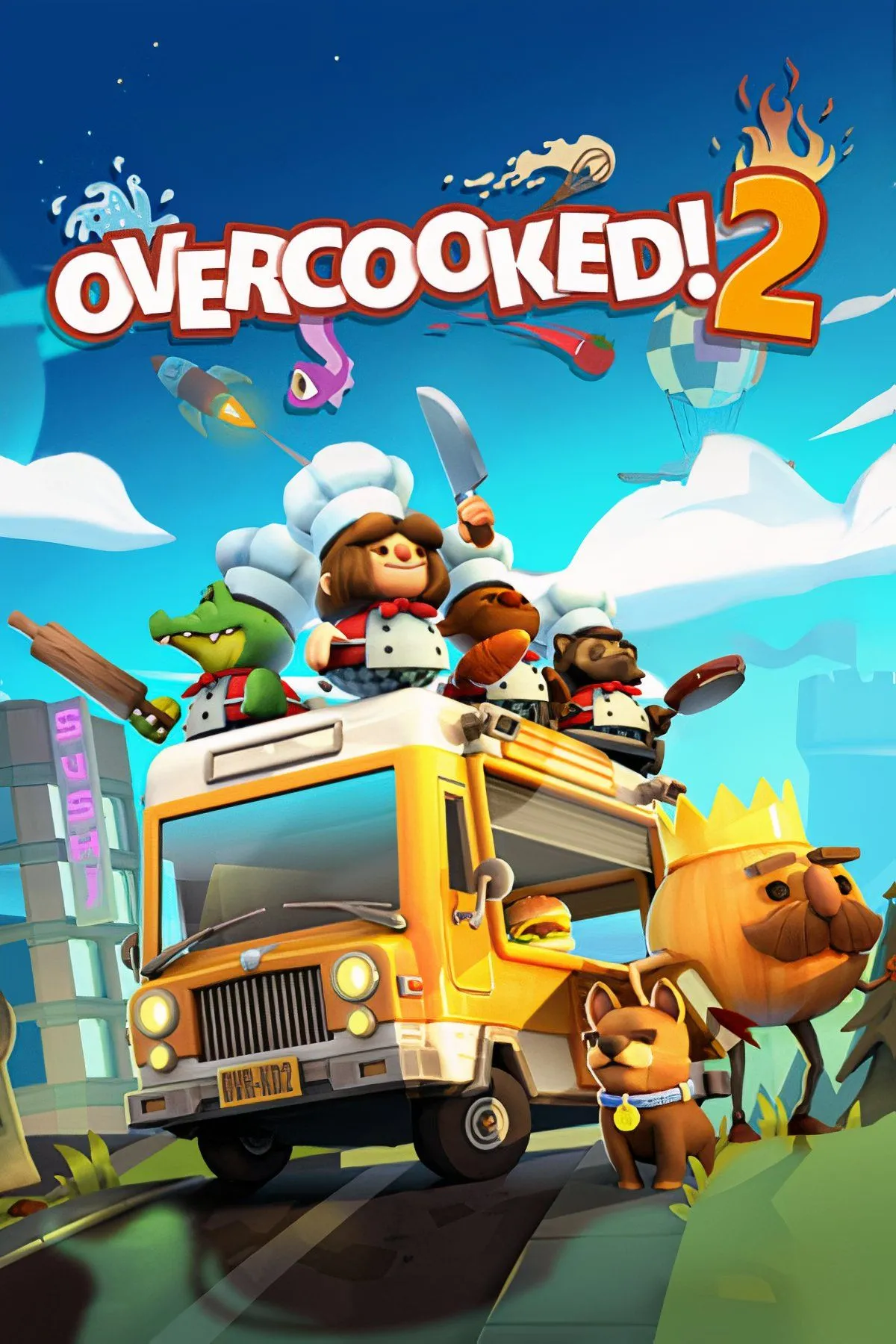 Hai đầu bếp phối hợp chuẩn bị món ăn trong game Overcooked! 2, thể hiện sự hỗn loạn vui nhộn của trò chơi