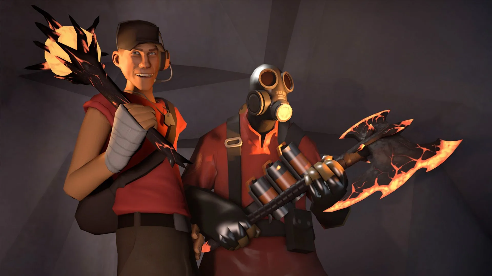 Hai nhân vật Scout và Pyro của Team Fortress 2 thể hiện sự hài hước và độc đáo của game