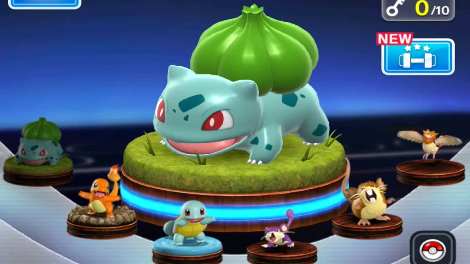 Hình ảnh cận cảnh một tượng nhỏ Bulbasaur trong game Pokémon Duel, một board game kỹ thuật số.