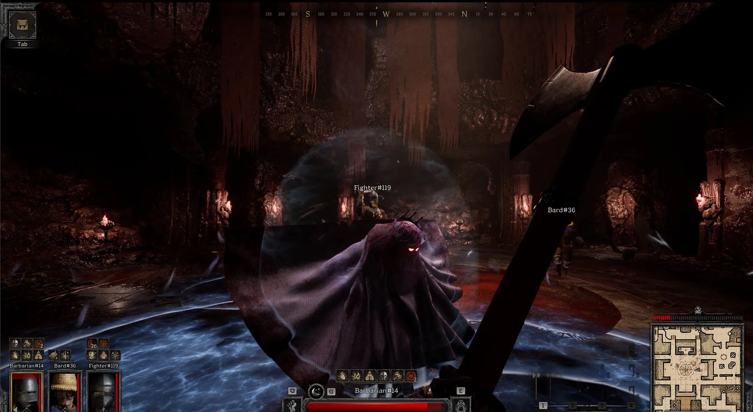 Hình ảnh gameplay Dark and Darker với nhóm ba người chơi đối đầu với trùm