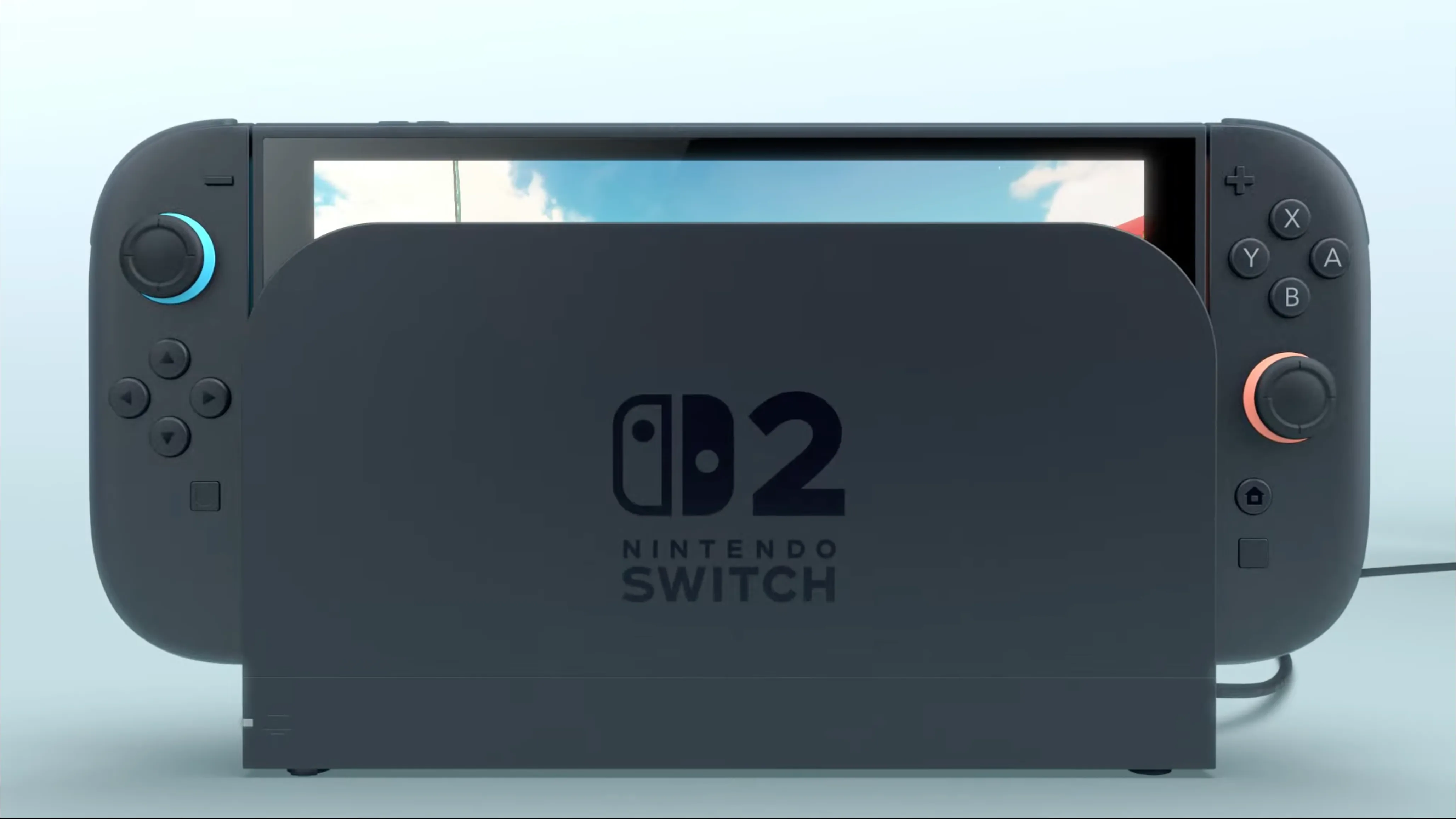 Hình ảnh giả định về Nintendo Switch 2 đang đặt trong dock sạc, dự kiến hỗ trợ tính năng thẻ game ảo.