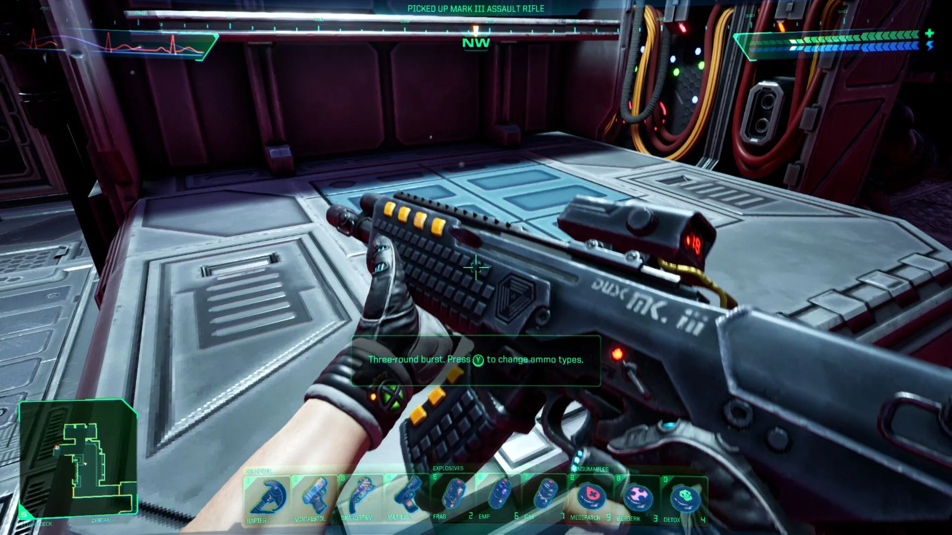 Hình ảnh từ bản làm lại System Shock 2023, thể hiện sự kết hợp các yếu tố FPS và phiêu lưu