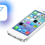 iPhone với iOS 7 cạnh biểu tượng và màu sắc mới, thể hiện thiết kế phẳng và trong suốt.