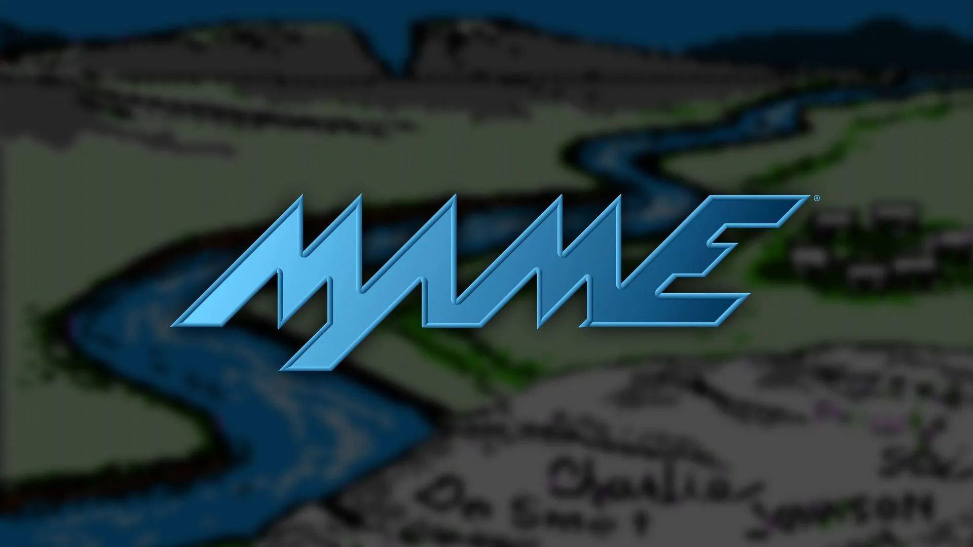 Logo của phần mềm giả lập MAME với biểu tượng ký tự màu đỏ và xanh lam.