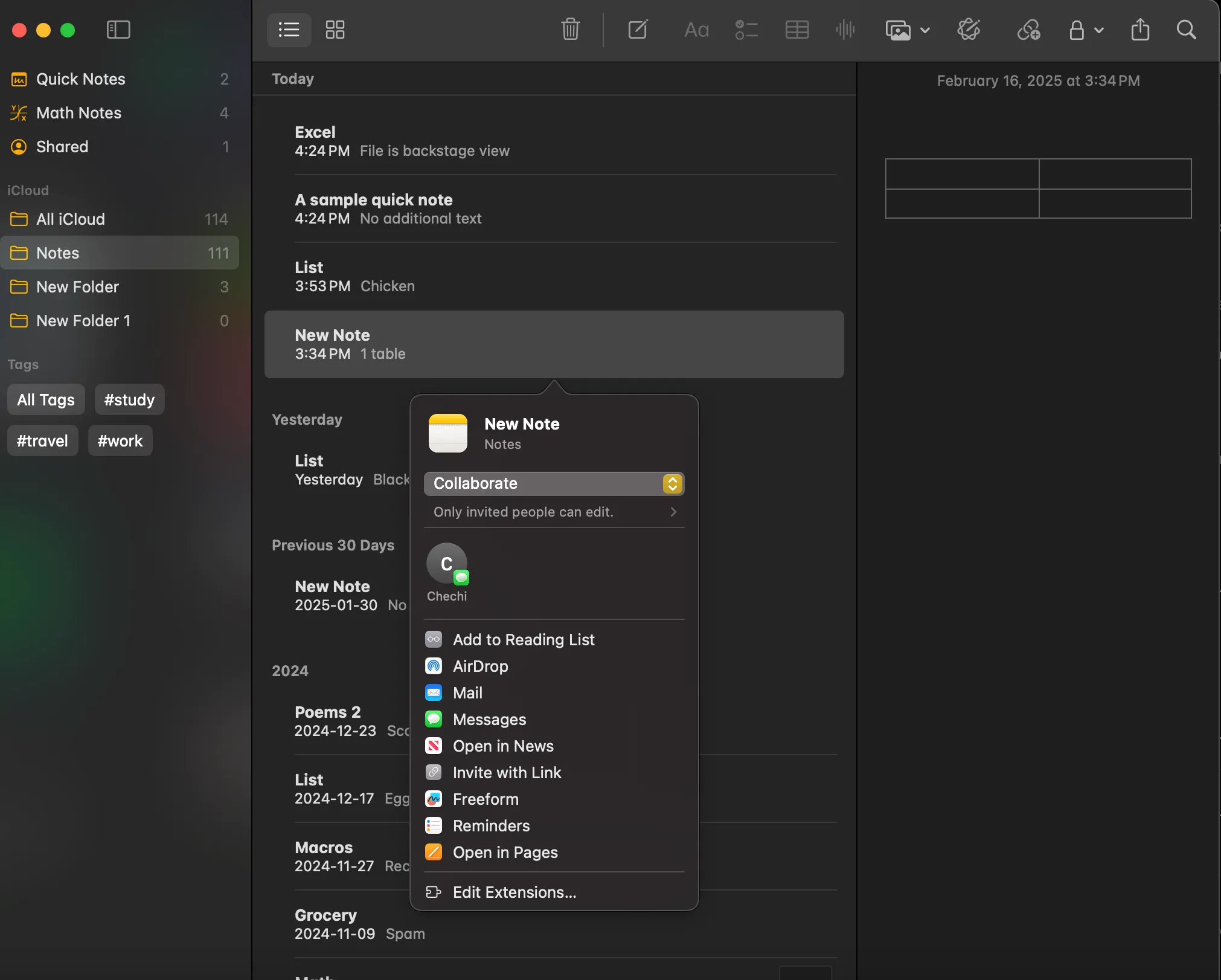 Màn hình chia sẻ ghi chú trong Apple Notes, cho phép mời người khác cùng chỉnh sửa hoặc xem nội dung.
