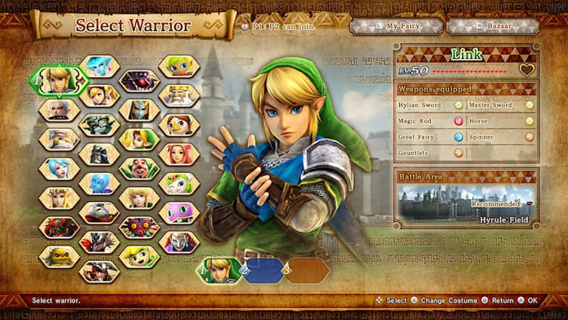 Màn hình chọn nhân vật như trong Hyrule Warriors: Definitive Edition.