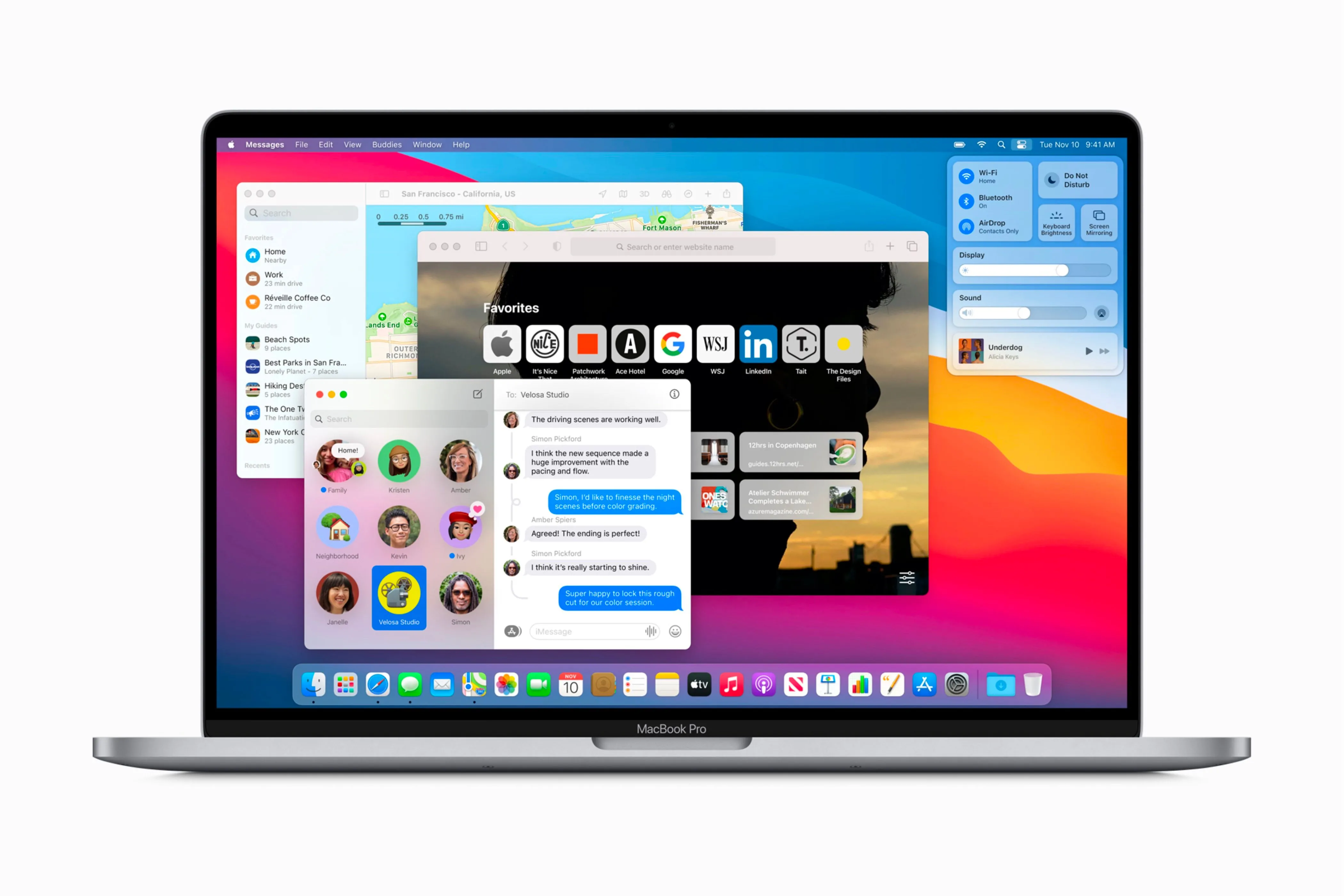 Màn hình Mac hiển thị macOS Big Sur với giao diện Control Center mới, biểu tượng cho sự đồng bộ hóa thiết kế của Apple.