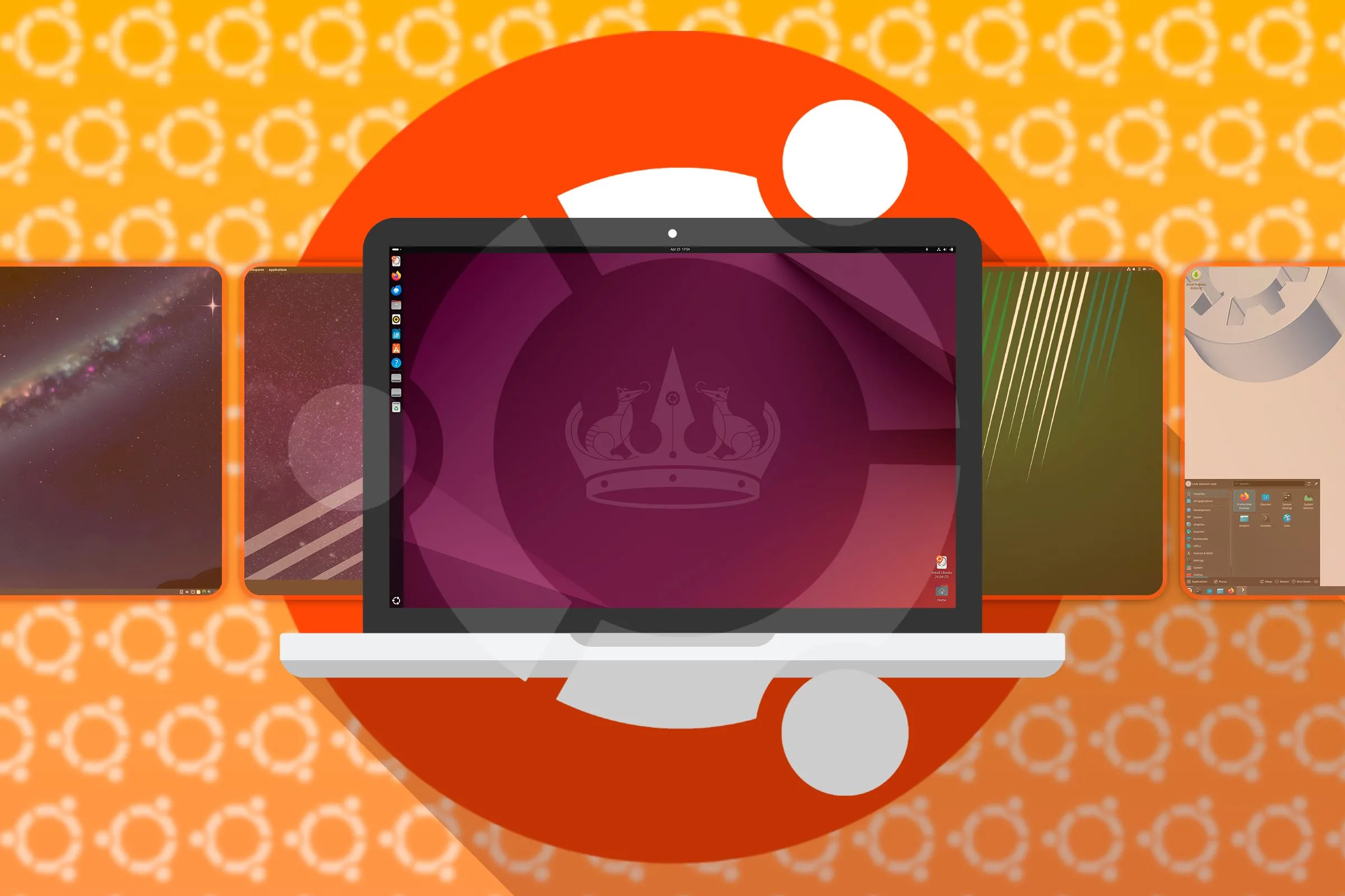 Máy tính xách tay hiển thị giao diện Ubuntu với các biểu tượng bản phân phối Linux khác dựa trên Ubuntu.