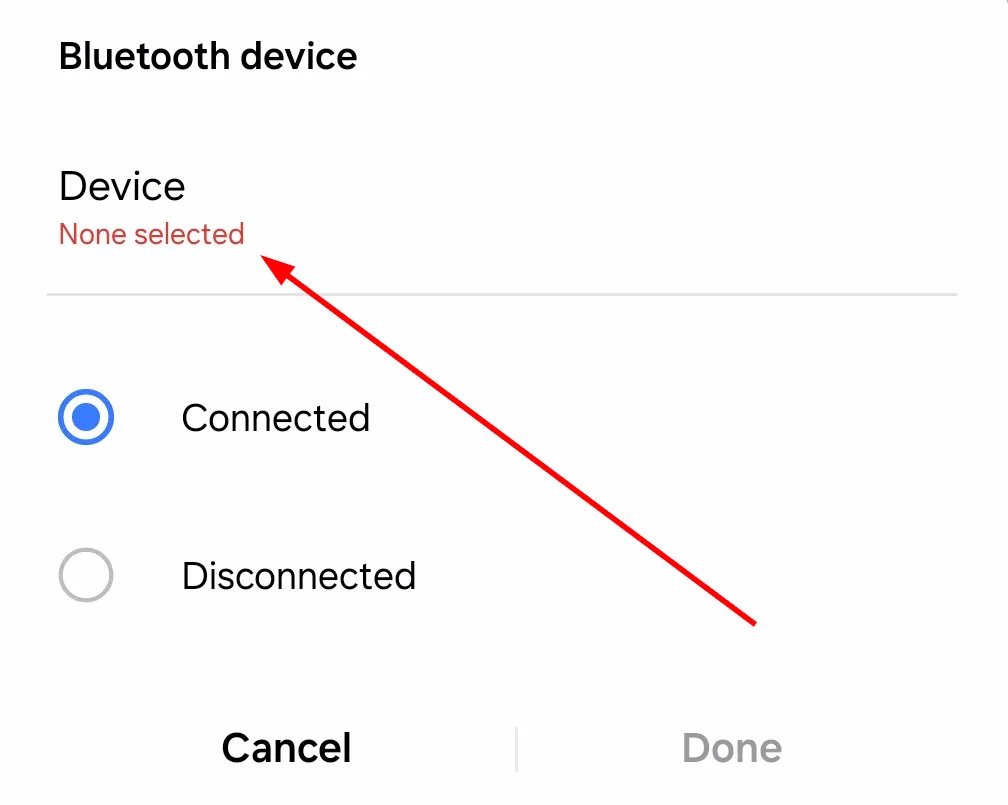 Menu tùy chọn các thiết bị Bluetooth đã ghép nối để liên kết với quy trình tự động.