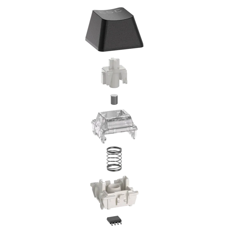 Mô tả cấu tạo switch bàn phím Hall Effect qua hình ảnh bóc tách.