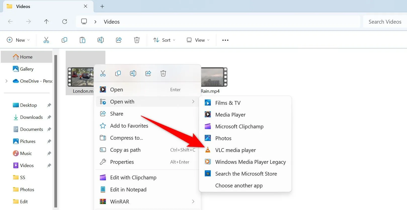 Mở video bằng VLC Media Player từ File Explorer