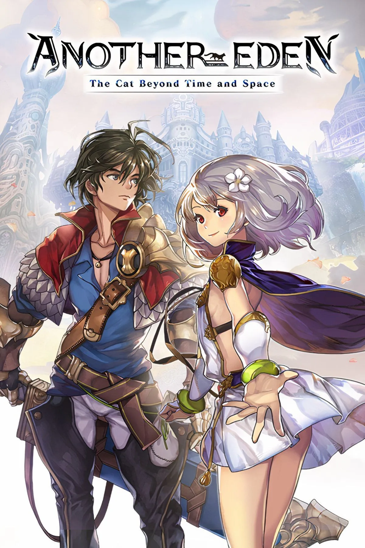 Nhân vật Aldo trong Another Eden đi qua một phong cảnh đẹp, thể hiện đồ họa và thế giới game phiêu lưu xuyên thời gian