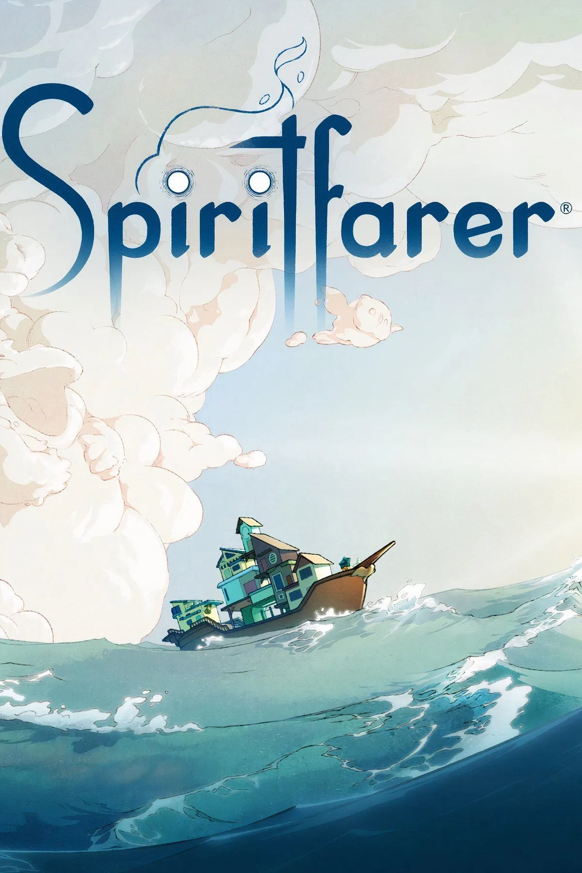 Nhân vật Stella và mèo Daffodil trên chiếc thuyền của Spiritfarer, thể hiện không khí yên bình của game