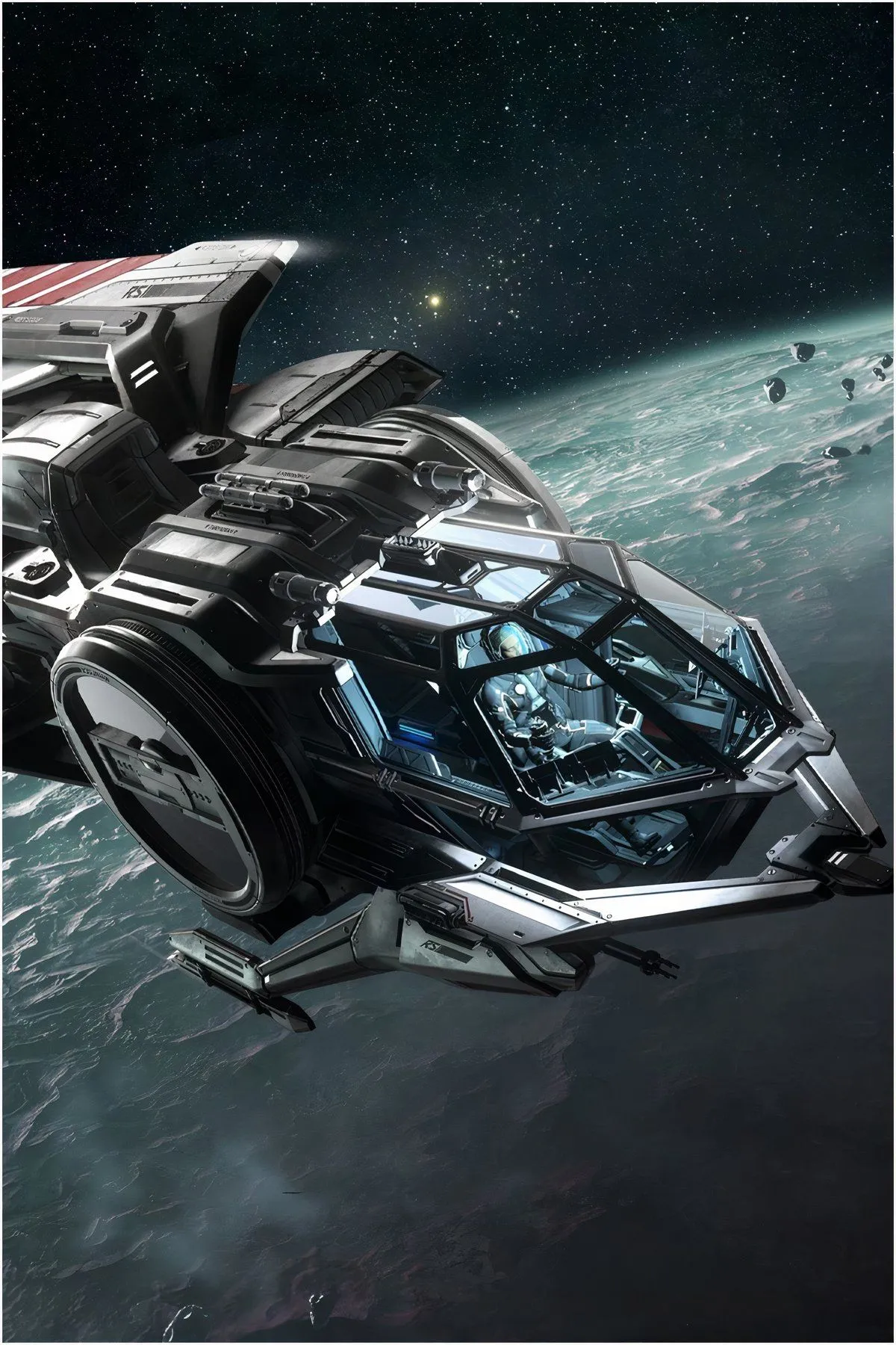Phi thuyền không gian chi tiết và phức tạp trong game mô phỏng Star Citizen.